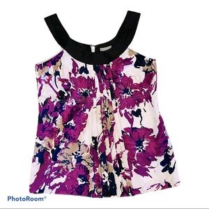 Ann Taylor Petites Floral Pleated Sleeveless Blouse Purple Size Small petite